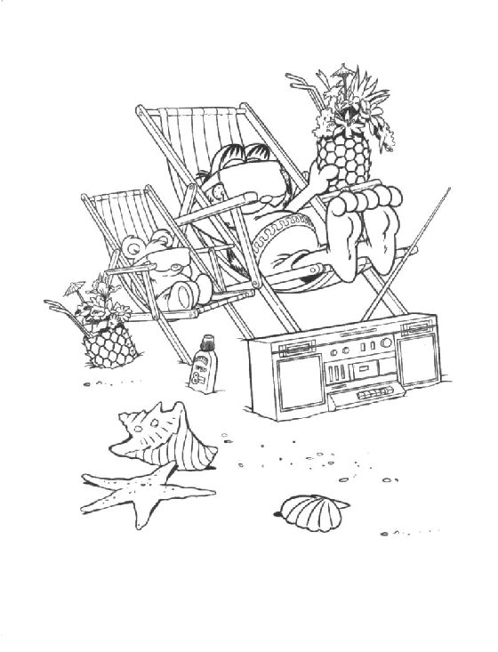 coloriage garfield bronze sur la plage